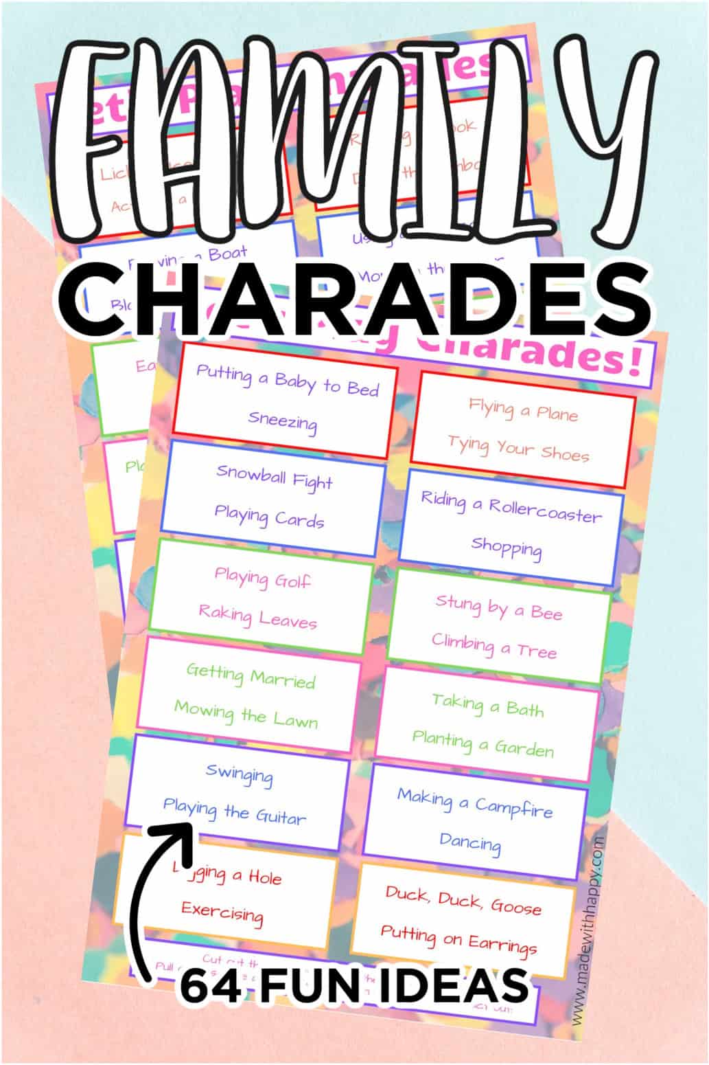 family charades - free printable game - made with happy